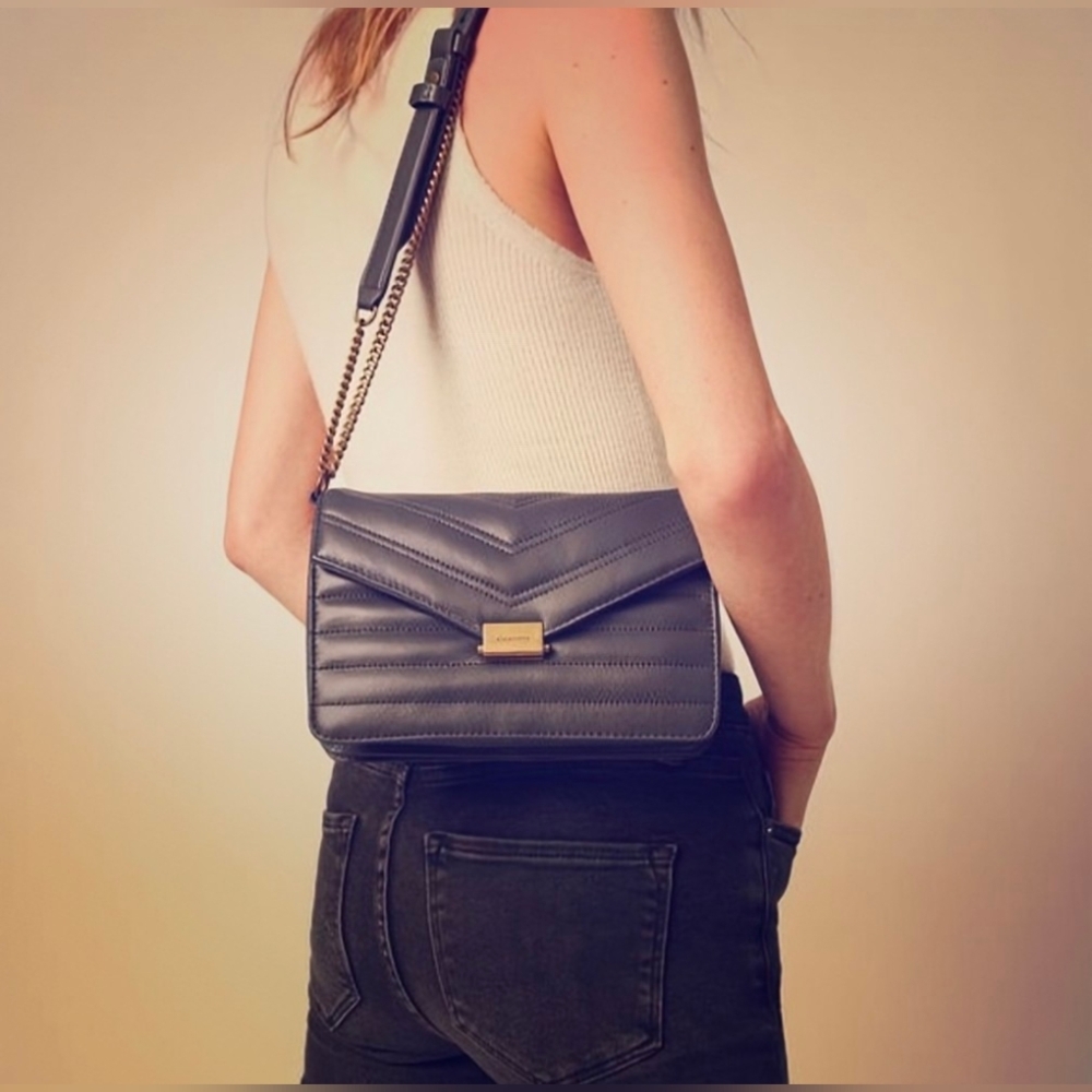 ALLSAINTS Justine Small Leather Crossbody in Graphite Grey